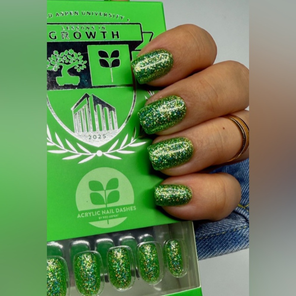 Red aspen acrylic green glitter Pierras lessons in growth